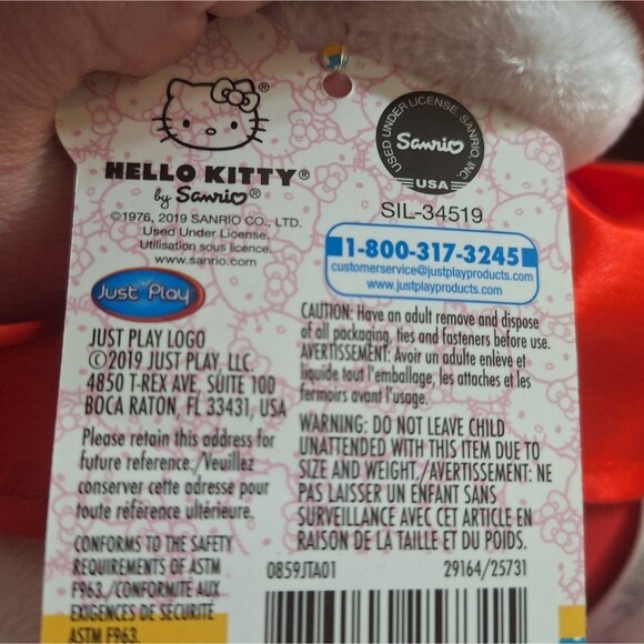 Hello Kitty Red Bow & Dress Stuffed Plush 12" Sanrio NWT & Plastic Basket Gift - Picture 10 of 11